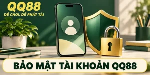 Bảo mật tài khoản QQ88: minh họa điện thoại, khiên và khóa
